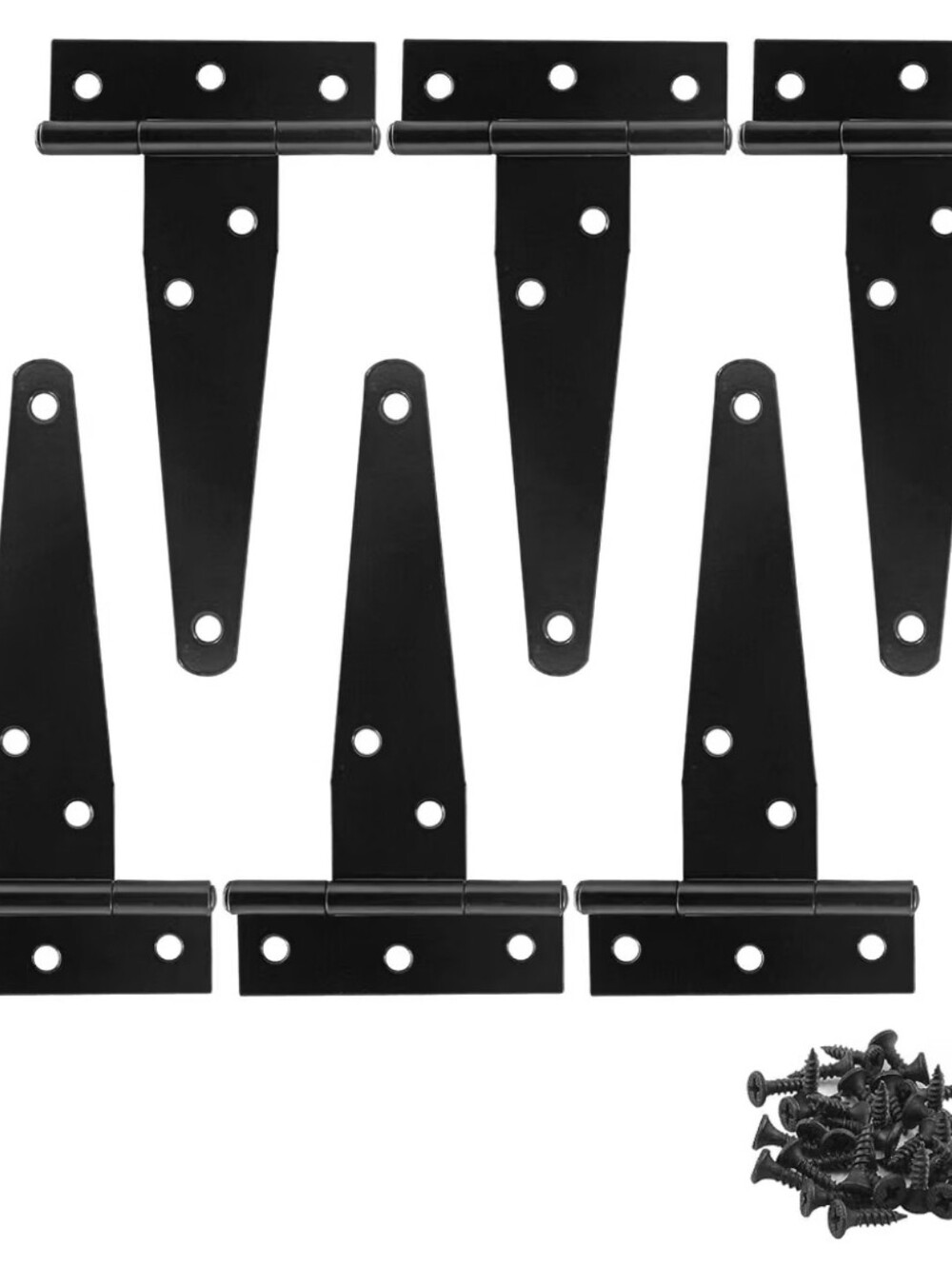 Murtenze 6Pack 4 Inch Black T-Strap Shed HingeBarn Door Hinges, Heavy Duty, Ga